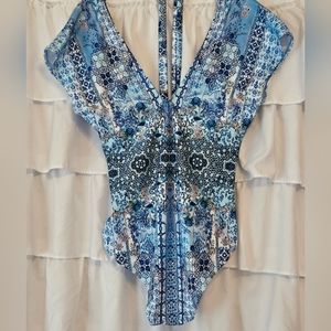 NWT Gorgeous La Moda True Colors Crystal Embellished  Bathing Suit SZ Med